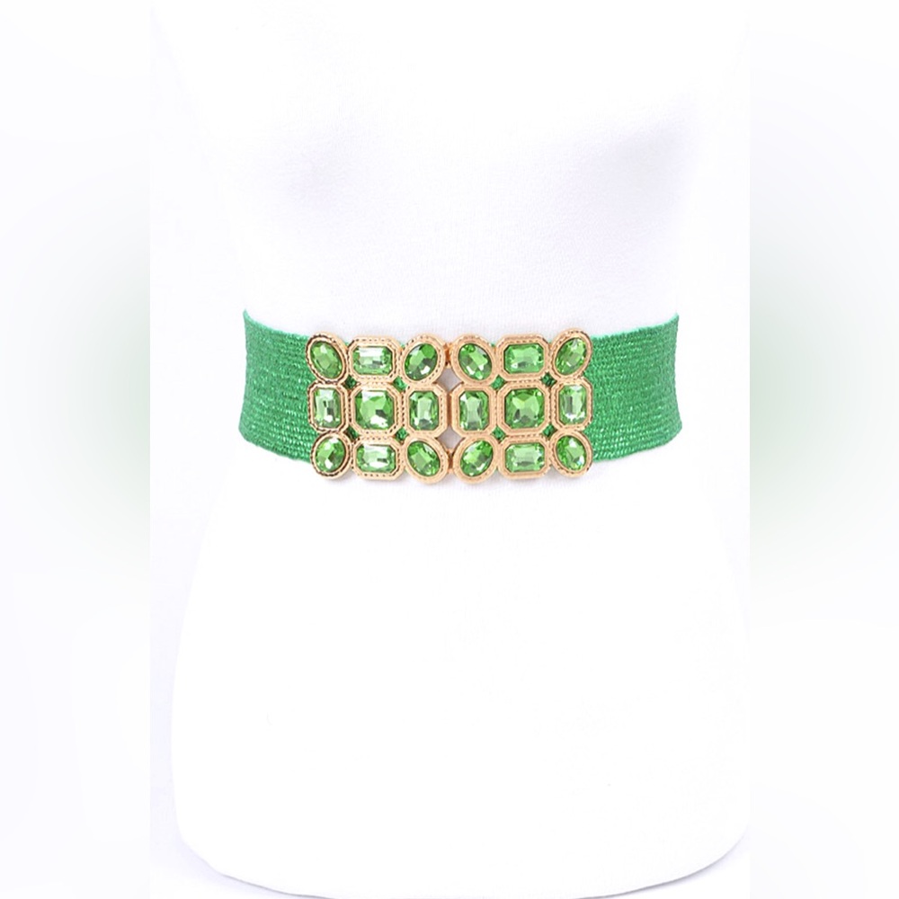 Green Rhinestone Straw Statement Belt